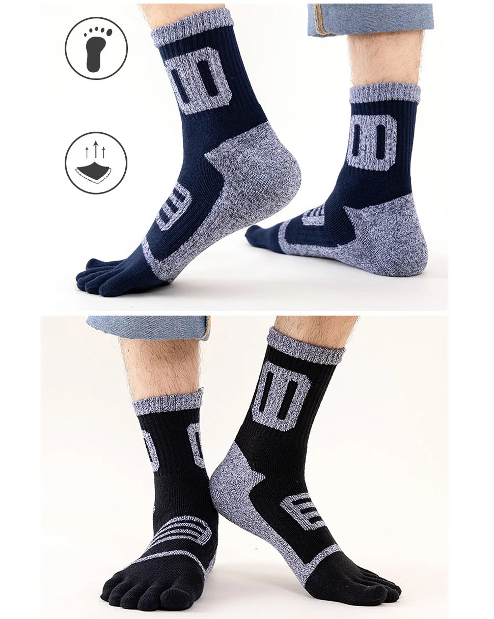 Man Toe Socks Terry Sport Thick Cotton Compression Towel Bottom Fitness Outdoor Basketball Hiking Cycling Five Finger Socks Boy