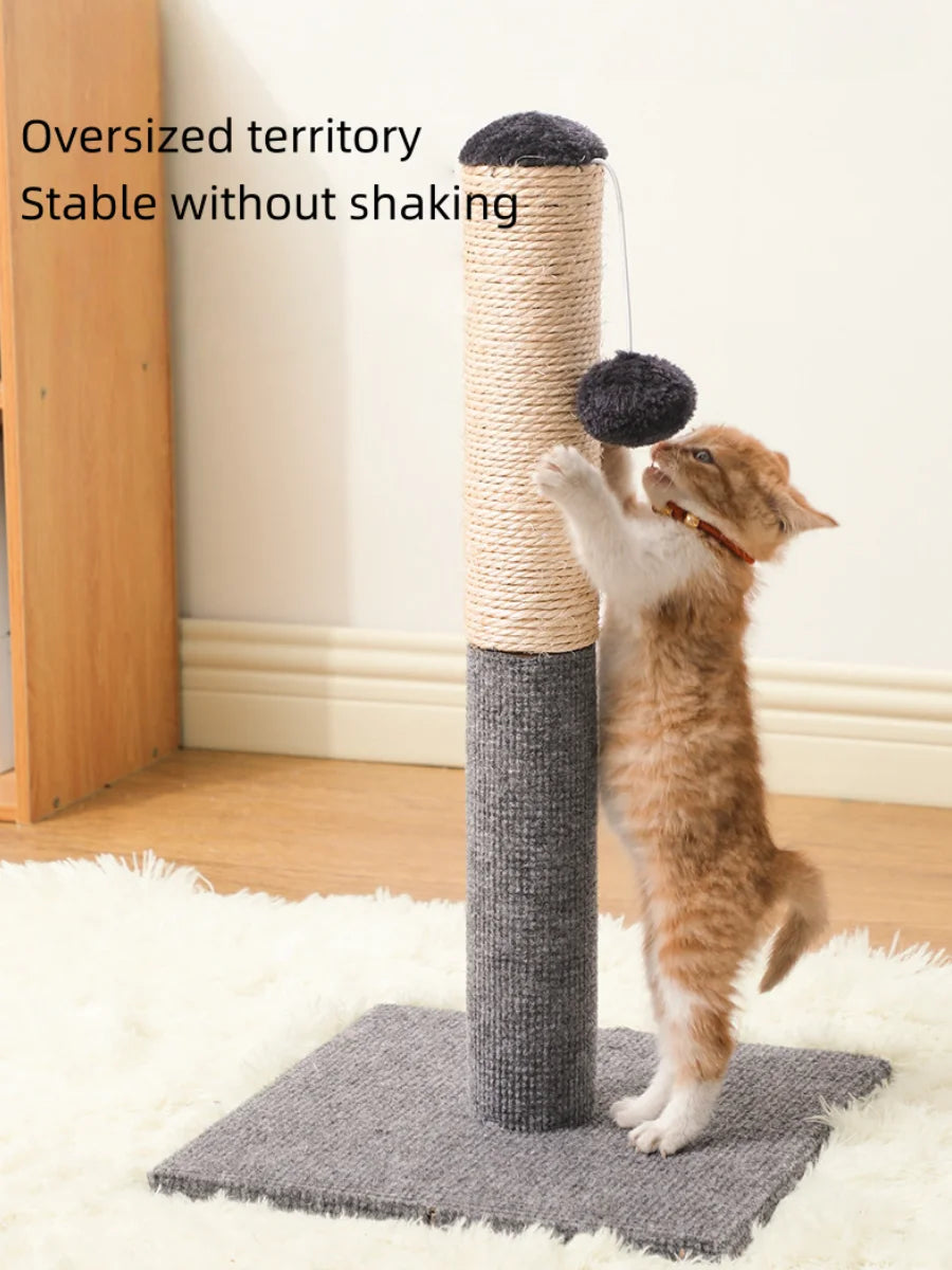 Natural sisal with toy ball cat scratching post - with sisal and velvet base, suitable for adult and kitten gray cat indoor toys