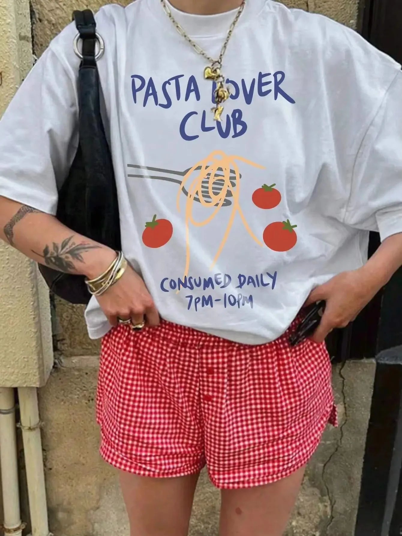 Pasta Over Clu Band Print Women T Shirt Harajuku Streetwear aesthetic Graphic Tee Cotton Short Sleeve Funny  Female Tops Clothes