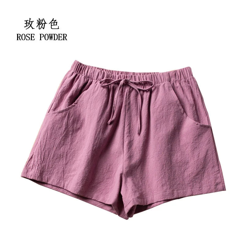 Cotton Linen Shorts Women's Sports Shorts Ladies Summer Solid High Waist Black Shorts Women Fashion Casual Basic Short Pants
