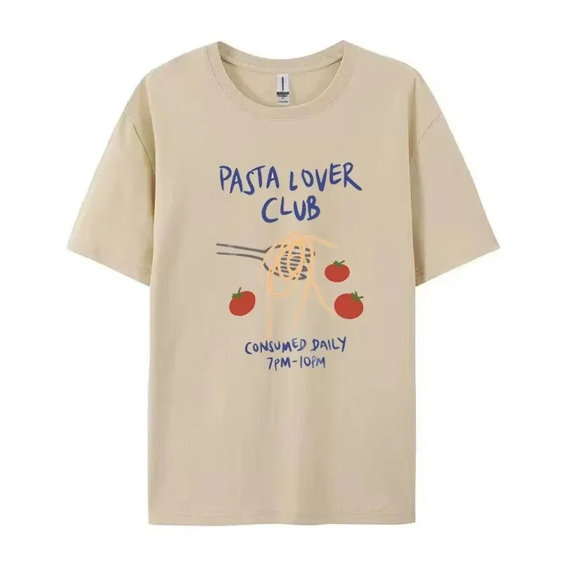 Pasta Over Clu Band Print Women T Shirt Harajuku Streetwear aesthetic Graphic Tee Cotton Short Sleeve Funny  Female Tops Clothes