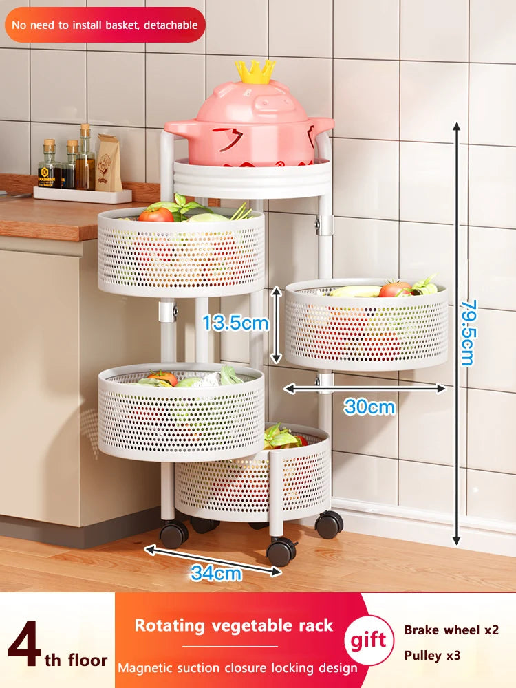 Detachable Rotating Storage Rack Kitchen Floor Multi-layer Shelf Multi-functional Living Room Snack Storage Rack Trolley Rack