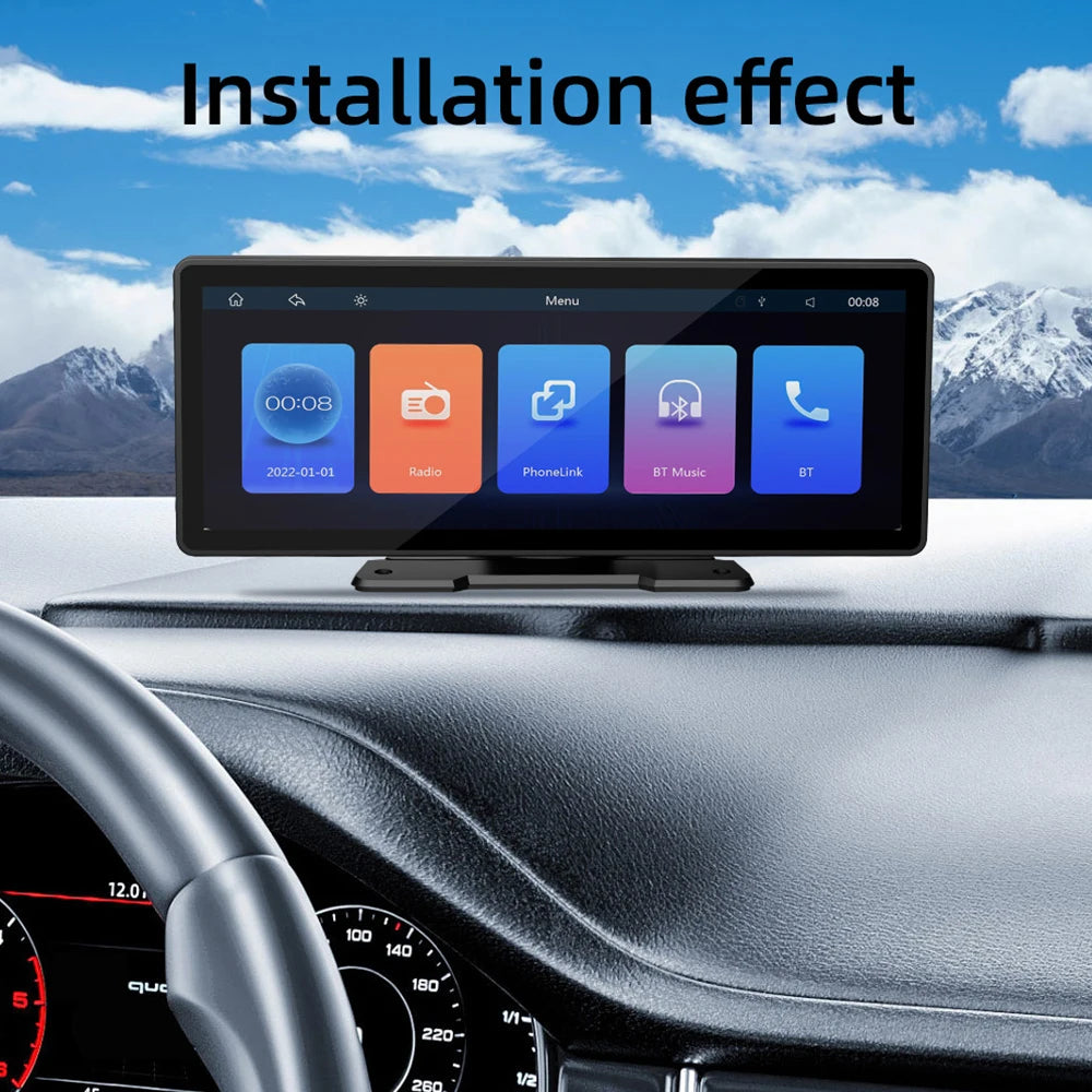 10.26" Car DVR with Wireless Carplay & Android Auto, HD GPS Navigation, 2.4G/5G WiFi, FM, AUX, MP5 Multimedia Video Player