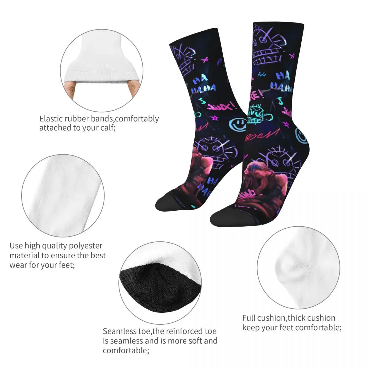 Jinx Monkey Socks Arcane L-League Anime Legends Kawaii Stockings Unisex Men Medium Soft Sports Autumn Pattern Anti Slip Socks