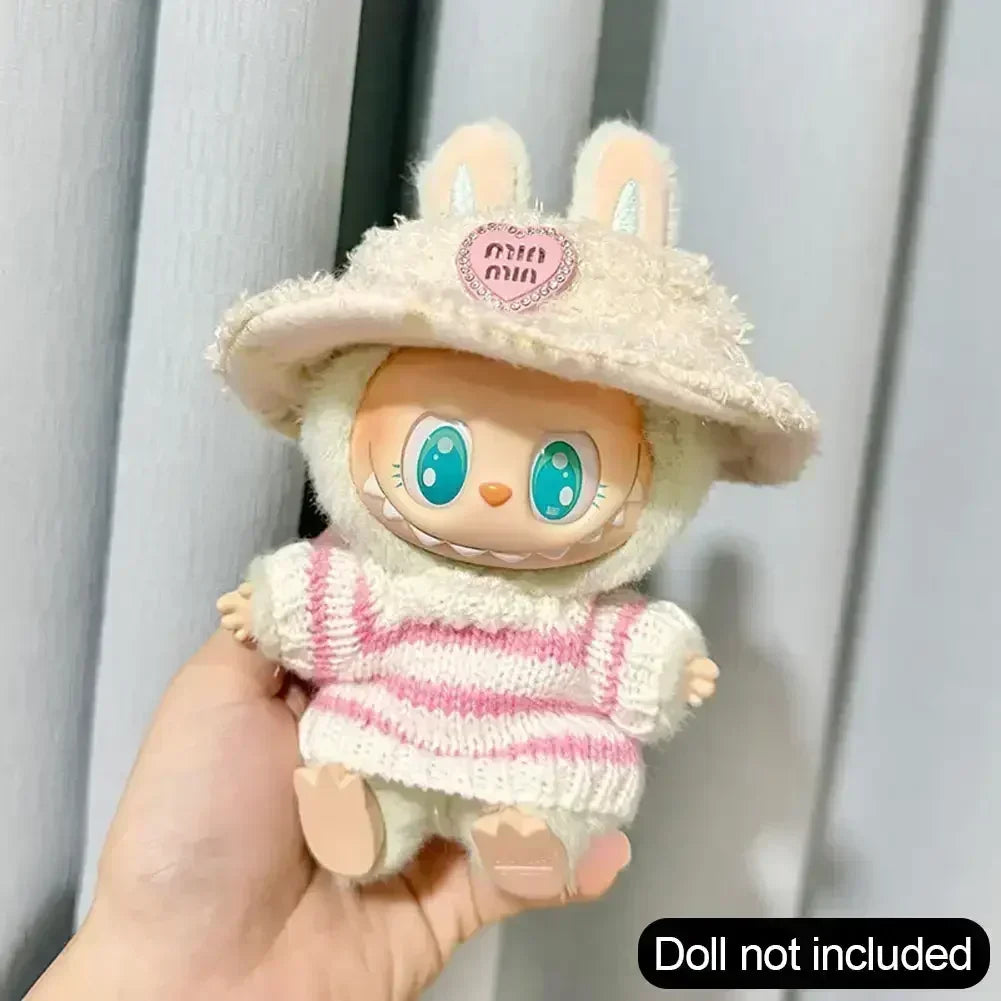 Labubu V1 V2 Party Pink White Striped Sweater Cup Clothing  Idol Cute Doll Clothes Fashion Sweater Outfit Accessories Sitting