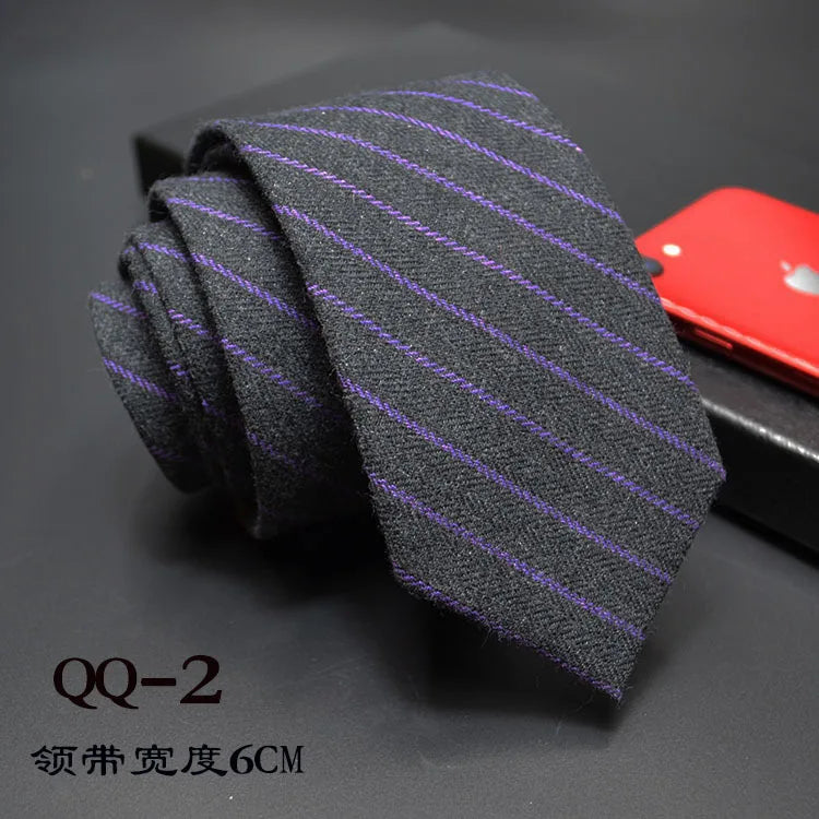 Mens Ties 6cm Classic Cotton Handmade Skinny Neck Ties for Men Striped Narrow Collar Slim Cashmere Tie Casual Plaid Tie For Man