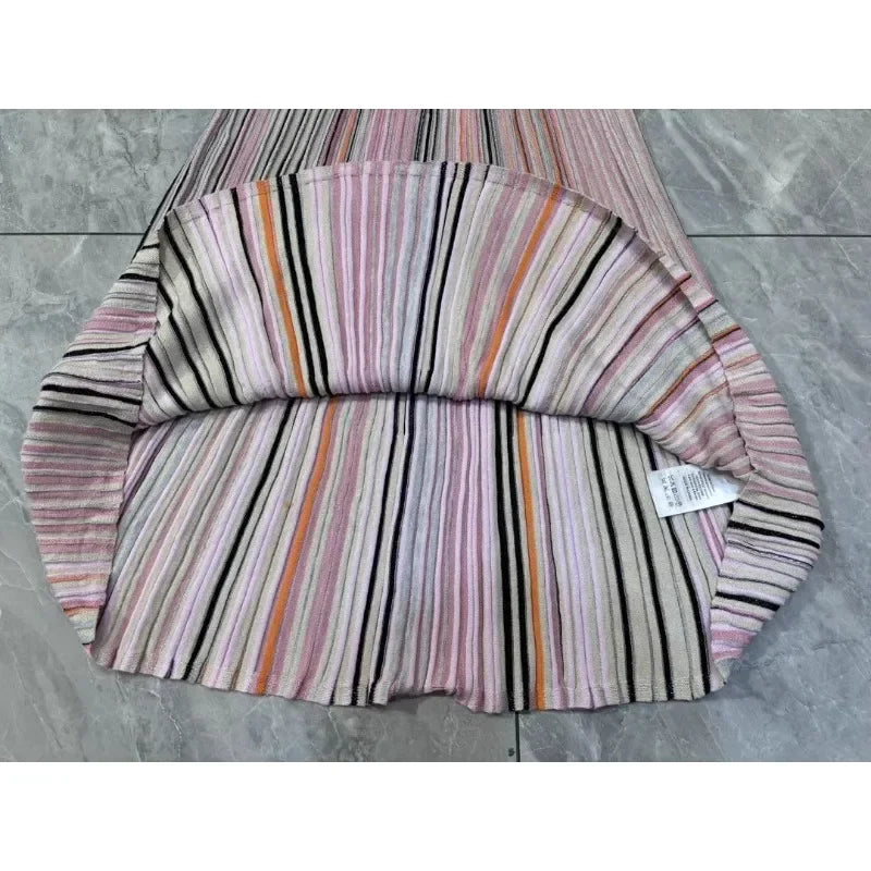 Autumn New Women's Dress High Quality V-neck Long Sleeve Striped Metal Line Luxury Ball Formal Women's Evening Dress