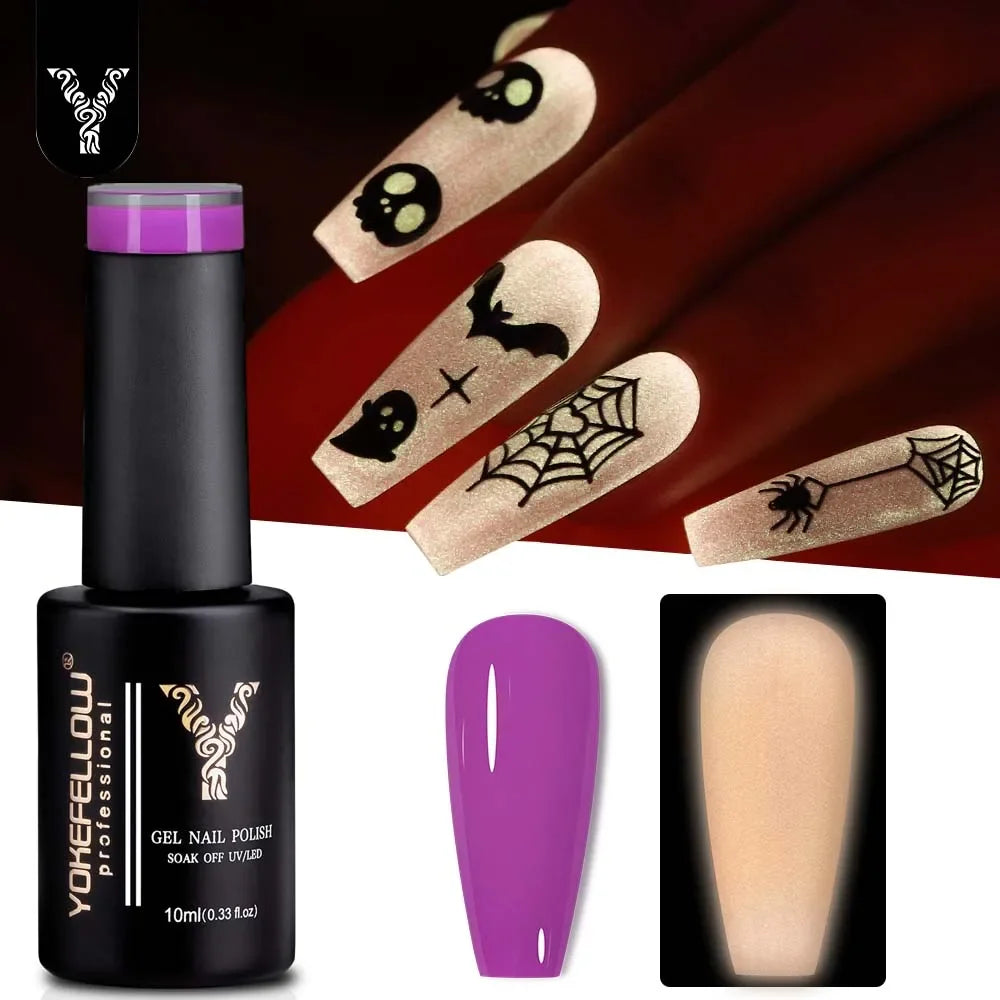 YOKEFELLOW Glow in the Dark Gel Nail Polish 10ML Orange Fluorescent Neon Luminous Gel Polish Nail Art for Halloween Women Girls