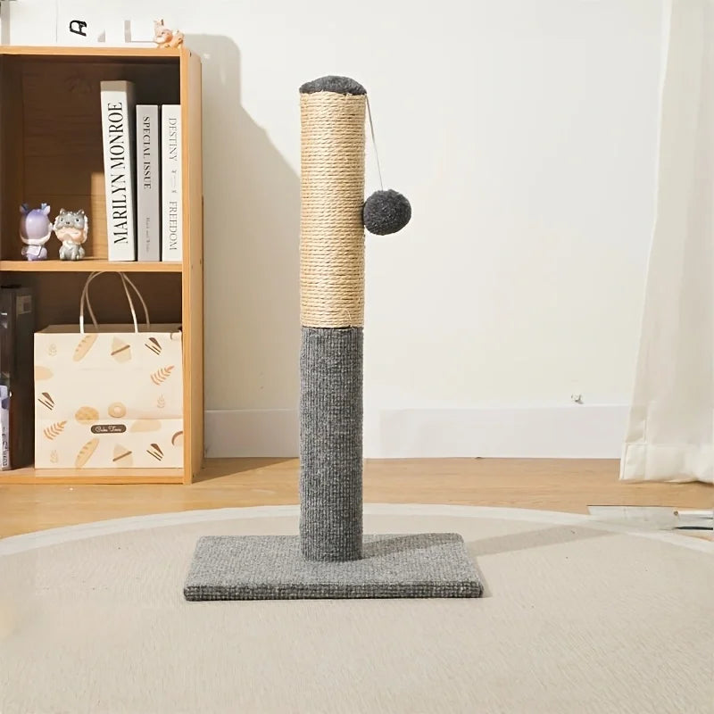 Natural sisal with toy ball cat scratching post - with sisal and velvet base, suitable for adult and kitten gray cat indoor toys