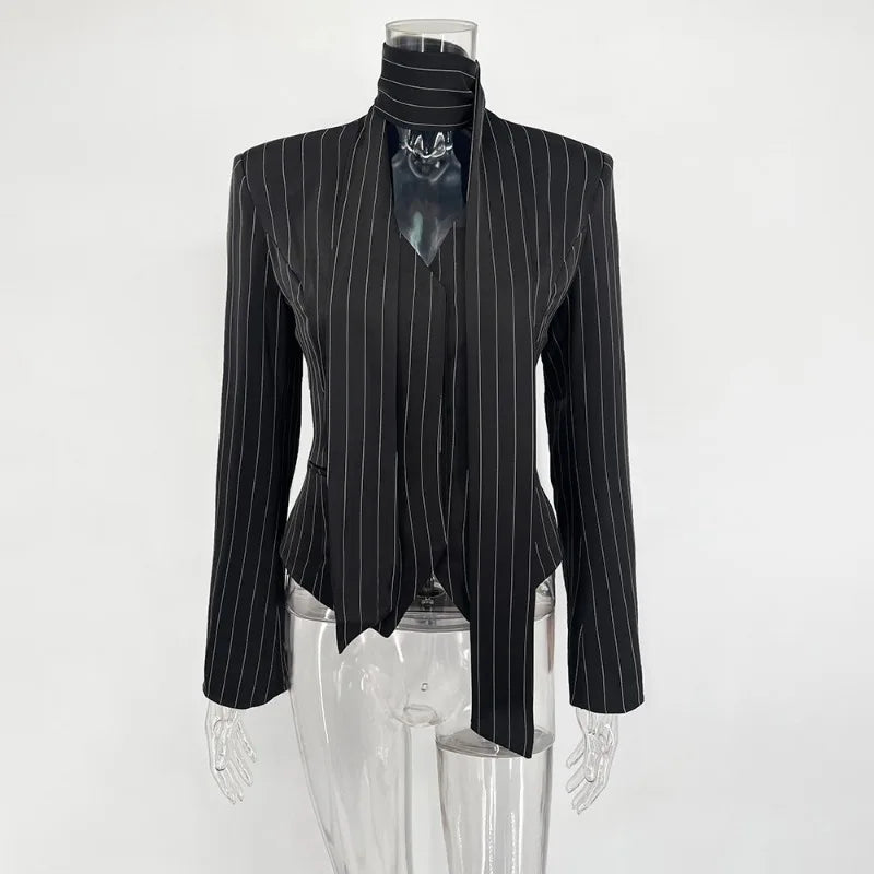 Tuularose 3 Piece Dress Set Women Elegant V-Neck Striped Ribbon Blazer Slim Short Dress Set Fashion Luxury Women Party Dress Set