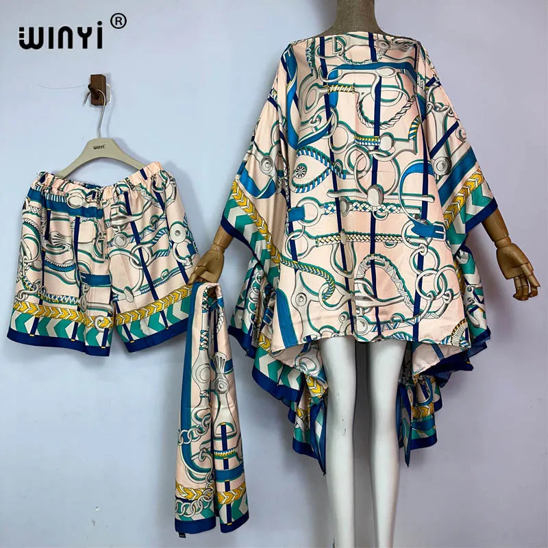 WINYI new Everyday leisure suit Bohemian Fashion beach boho print Women elegant Shorts suit beach cover up 3 piece set for women