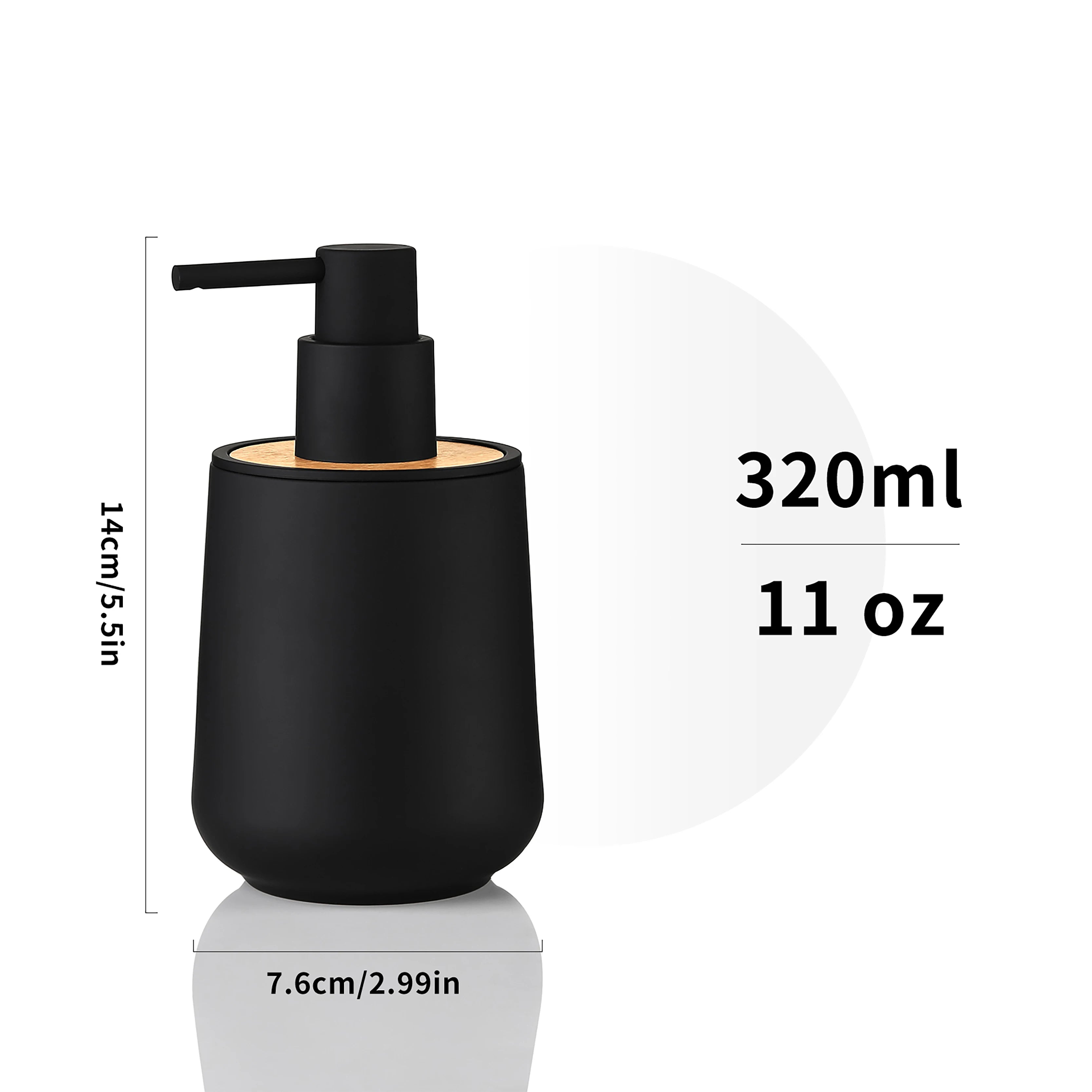 1 Modern Black Round Matte with Bamboo Trim Soap Dispenser For Bathroom Hand Soap and Kitchen Dishwashing Liquid Dispensing