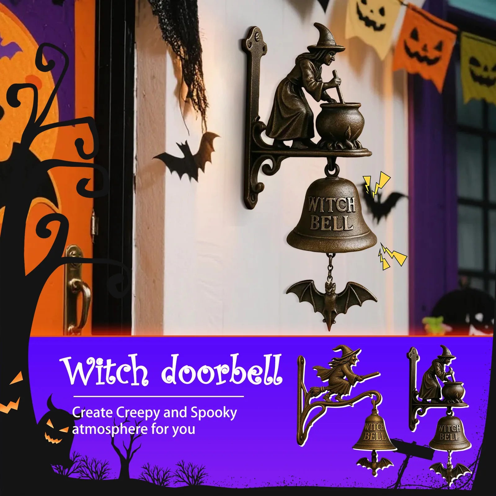 Halloween Retro Decor Hangable Witch Doorbell Suitable For Home Office Entrances Garden Courtyard Bedroom Decoration