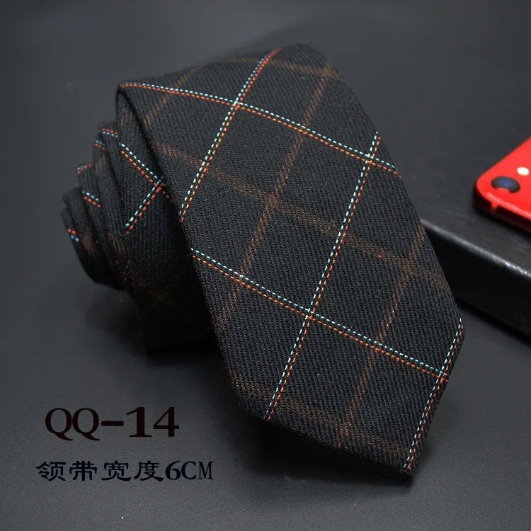 Mens Ties 6cm Classic Cotton Handmade Skinny Neck Ties for Men Striped Narrow Collar Slim Cashmere Tie Casual Plaid Tie For Man