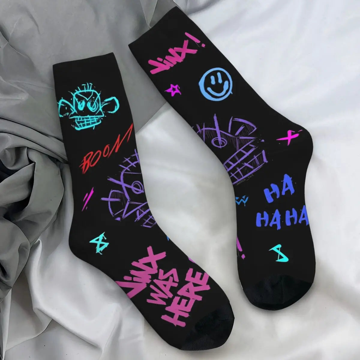 Jinx Monkey Socks Arcane L-League Anime Legends Kawaii Stockings Unisex Men Medium Soft Sports Autumn Pattern Anti Slip Socks