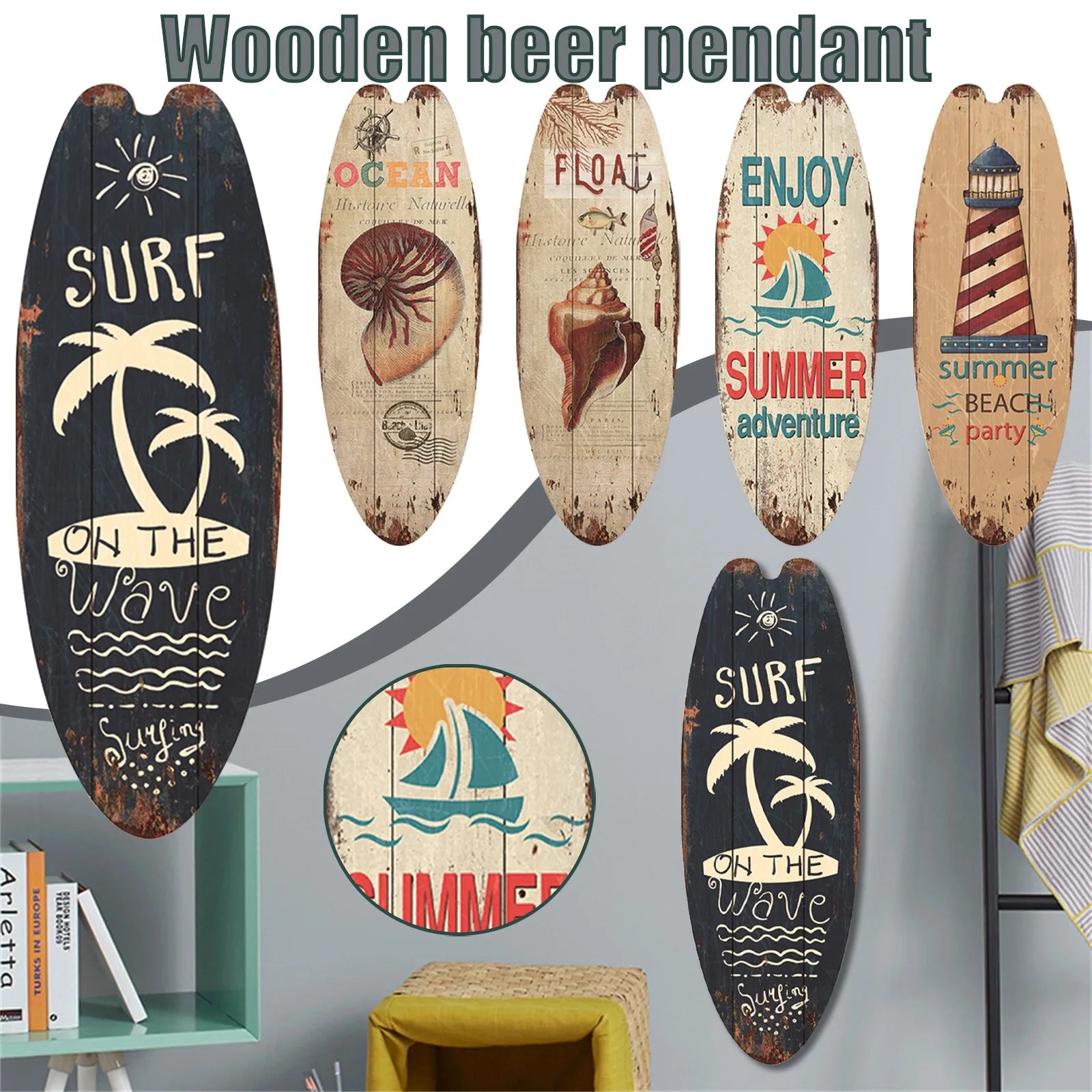 Wood Surfboard Home Decor Festival Bar Home Party Decor Casual Trend Wooden Sign Beach Style Hanging Retro Home Decor