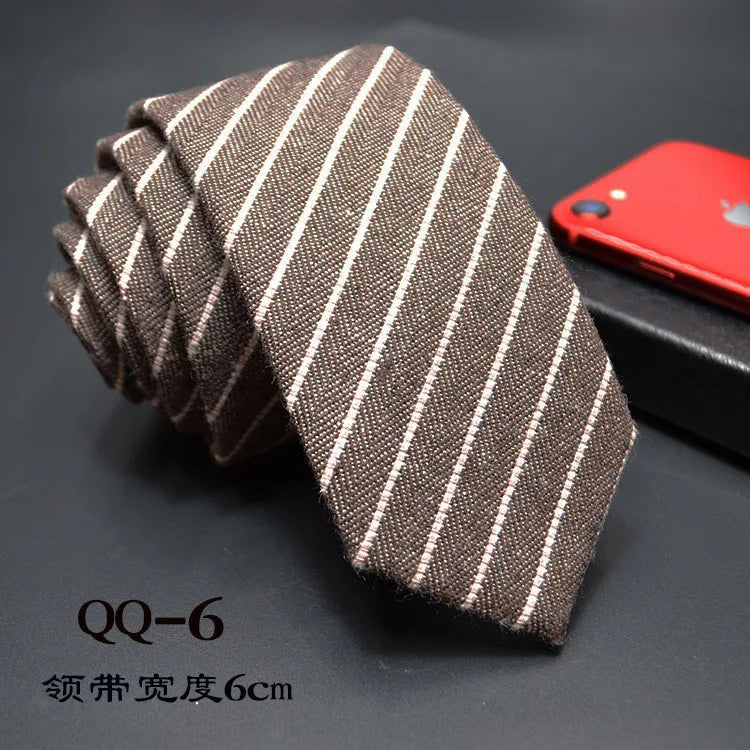 Mens Ties 6cm Classic Cotton Handmade Skinny Neck Ties for Men Striped Narrow Collar Slim Cashmere Tie Casual Plaid Tie For Man