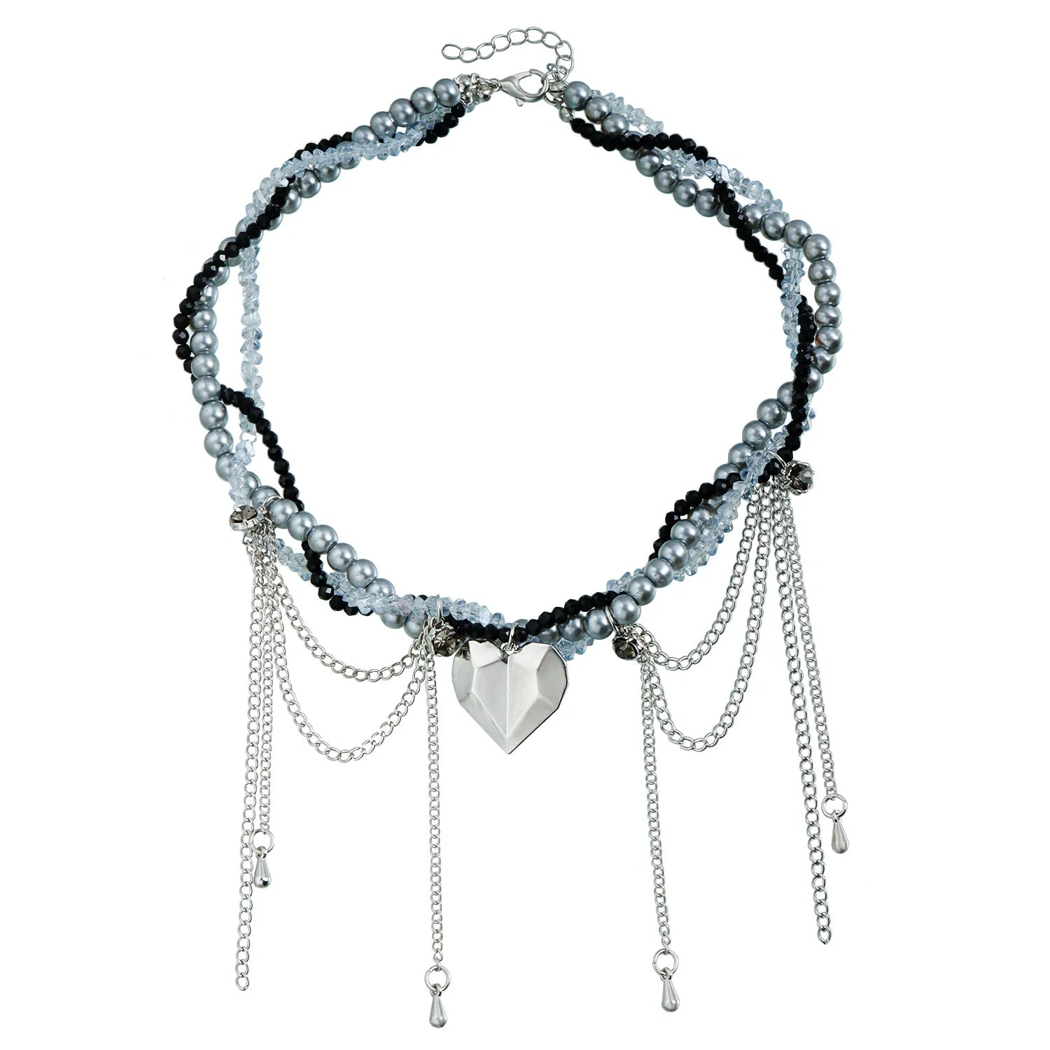 Y2k Choker Heart Necklace Pendant Chain Jewellery Women чокер Glass Layered Neck Collier Femme Cadenas Para Mujer