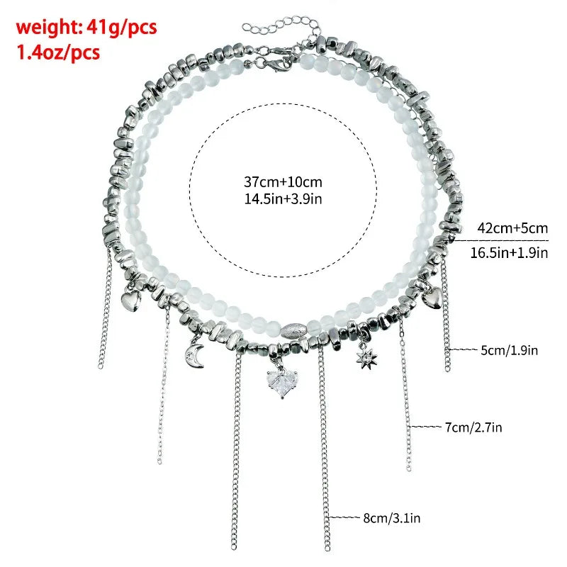Y2k Choker Heart Necklace Pendant Chain Jewellery Women чокер Glass Layered Neck Collier Femme Cadenas Para Mujer
