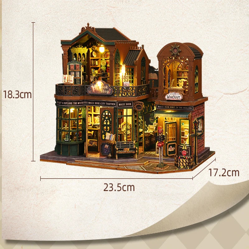 2014 DIY Big Doll House Wooden Miniature Furniture Twilight Bookstore Dollhouse Handmade home Model Assembly Toys Birthday Gifts
