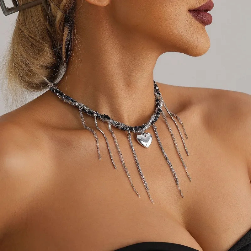 Y2k Choker Heart Necklace Pendant Chain Jewellery Women чокер Glass Layered Neck Collier Femme Cadenas Para Mujer
