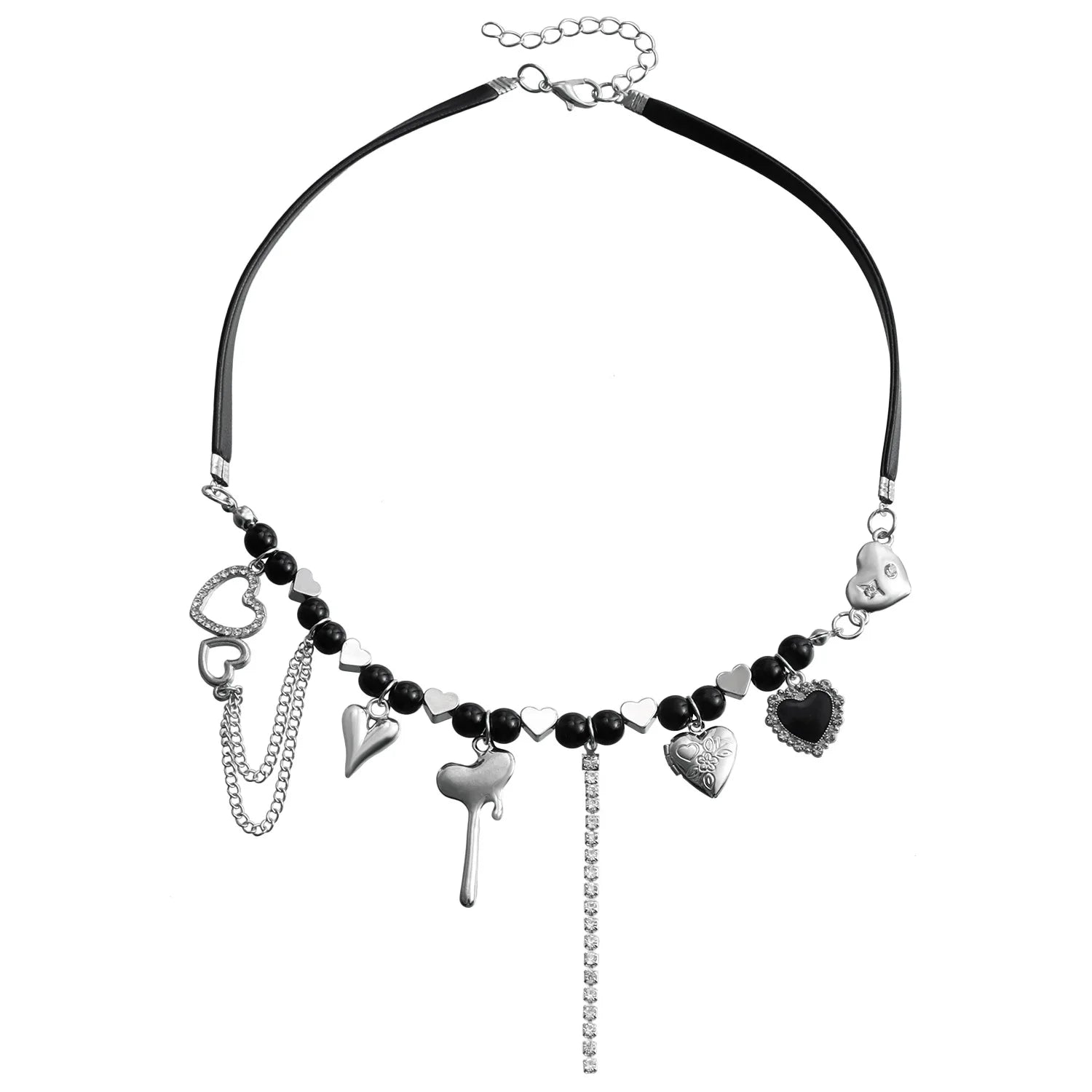 Y2k Choker Heart Necklace Pendant Chain Jewellery Women чокер Glass Layered Neck Collier Femme Cadenas Para Mujer