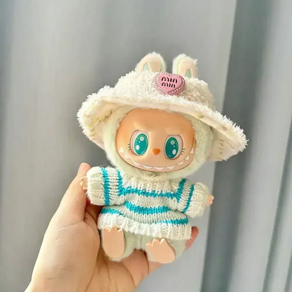 Labubu V1 V2 Party Pink White Striped Sweater Cup Clothing  Idol Cute Doll Clothes Fashion Sweater Outfit Accessories Sitting