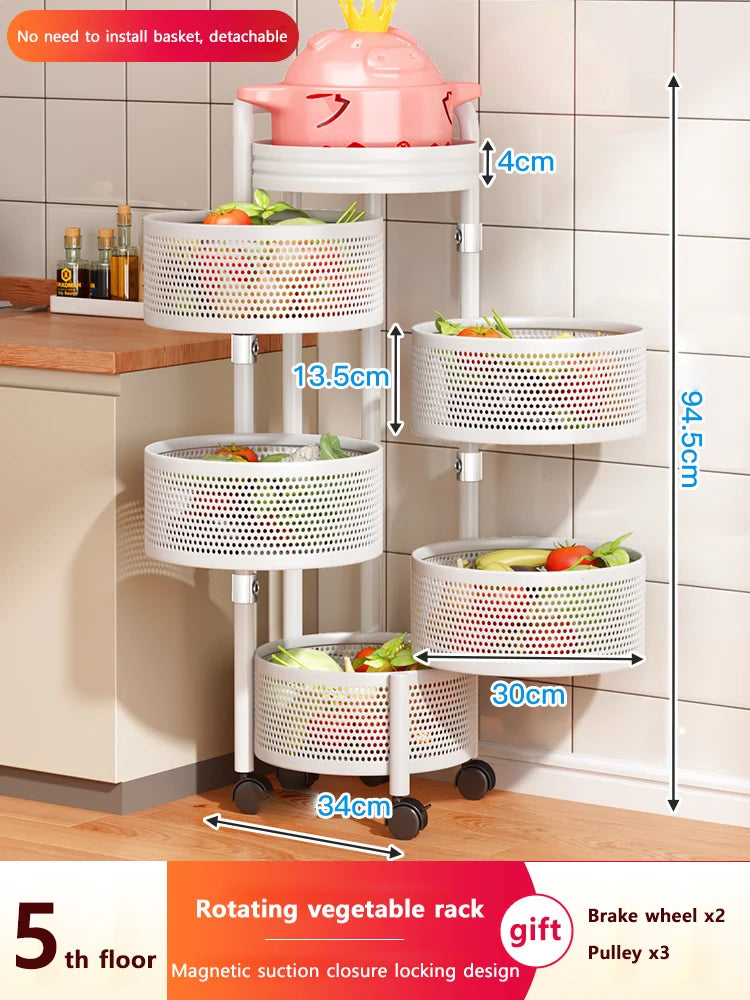 Detachable Rotating Storage Rack Kitchen Floor Multi-layer Shelf Multi-functional Living Room Snack Storage Rack Trolley Rack