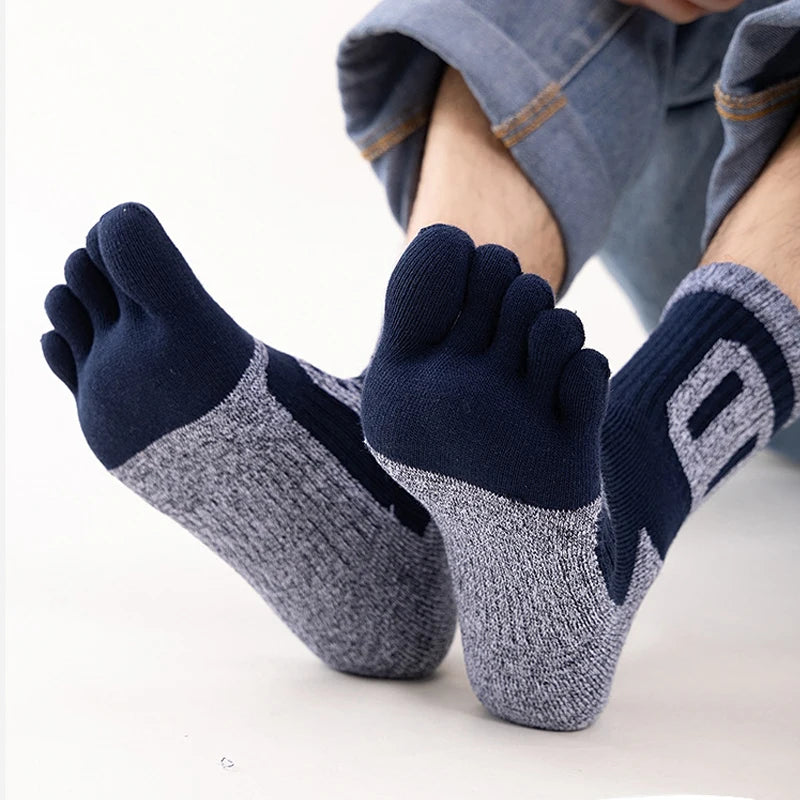 Man Toe Socks Terry Sport Thick Cotton Compression Towel Bottom Fitness Outdoor Basketball Hiking Cycling Five Finger Socks Boy