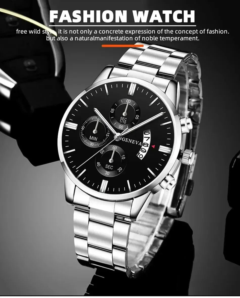 Fashion Mens Watches Luxury Silver Stainless Steel Quartz Wrist Watch Man Business Watch for Men Calendar Clock Reloj Hombre