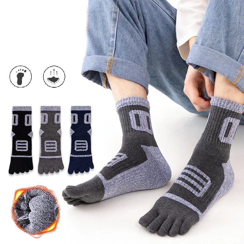 Man Toe Socks Terry Sport Thick Cotton Compression Towel Bottom Fitness Outdoor Basketball Hiking Cycling Five Finger Socks Boy