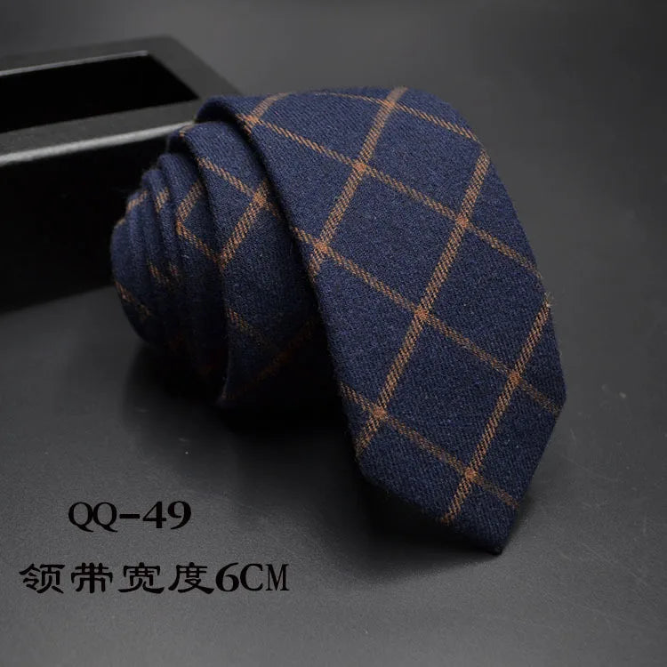 Mens Ties 6cm Classic Cotton Handmade Skinny Neck Ties for Men Striped Narrow Collar Slim Cashmere Tie Casual Plaid Tie For Man