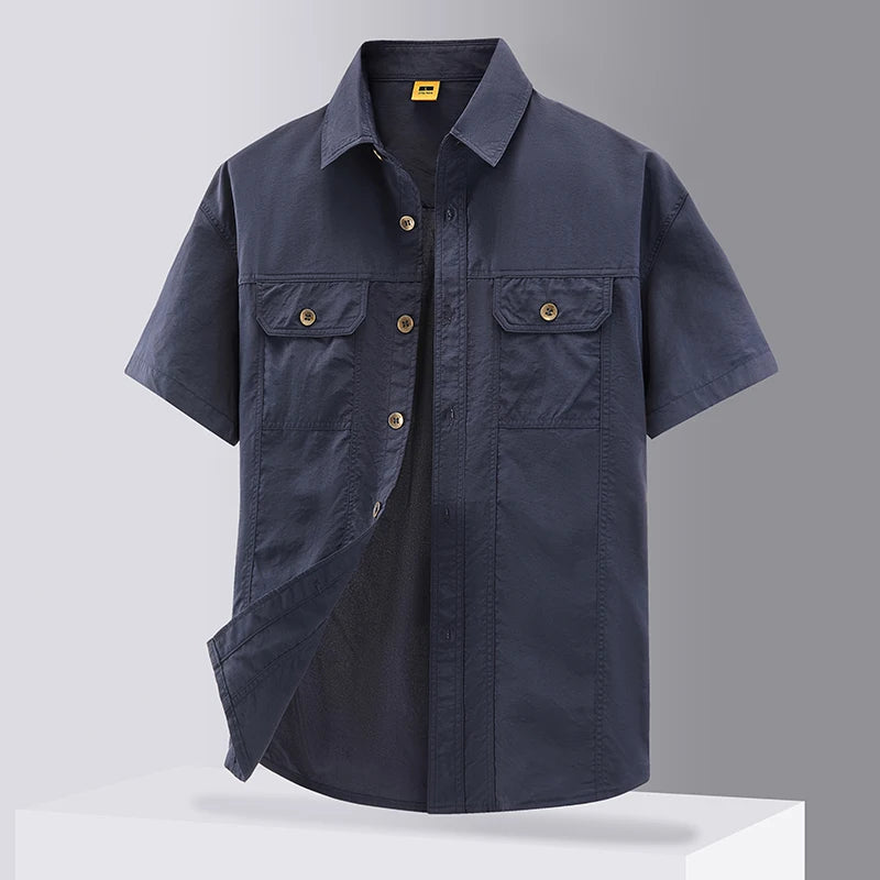 [USA Size] 100% Nylon Fashion 2025 Summer Clothes Cargo Military Brand Shirts For Mens Short Sleeves Casual Blouse Oversize 5XL