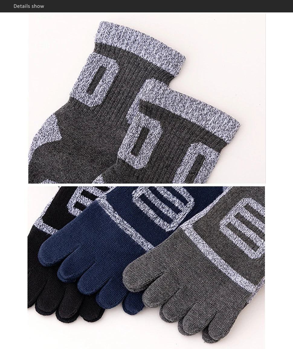 Man Toe Socks Terry Sport Thick Cotton Compression Towel Bottom Fitness Outdoor Basketball Hiking Cycling Five Finger Socks Boy