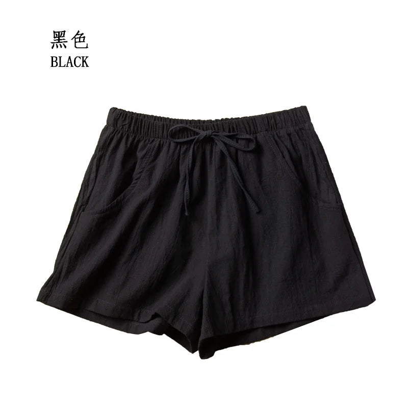 Cotton Linen Shorts Women's Sports Shorts Ladies Summer Solid High Waist Black Shorts Women Fashion Casual Basic Short Pants
