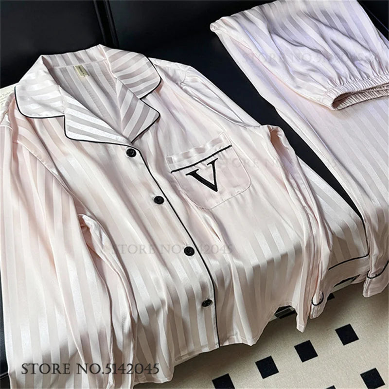 Female Pajamas Loungewear Two-Piece Set Spring Autumn New Rayon Sleepwear Pyjama Pour Femme Sexy Loose Home Clothes Lingerie