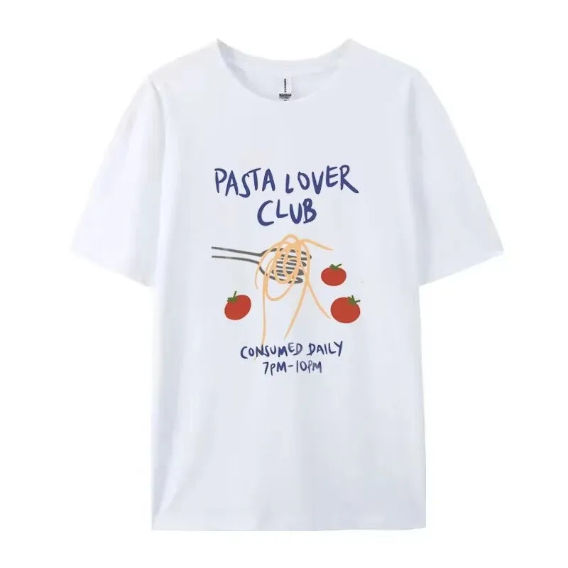 Pasta Over Clu Band Print Women T Shirt Harajuku Streetwear aesthetic Graphic Tee Cotton Short Sleeve Funny  Female Tops Clothes