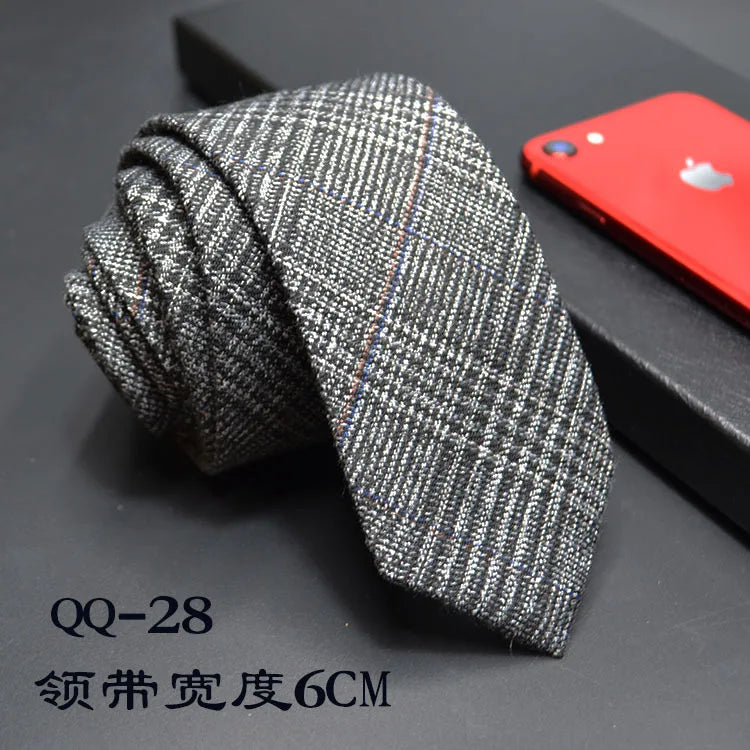 Mens Ties 6cm Classic Cotton Handmade Skinny Neck Ties for Men Striped Narrow Collar Slim Cashmere Tie Casual Plaid Tie For Man