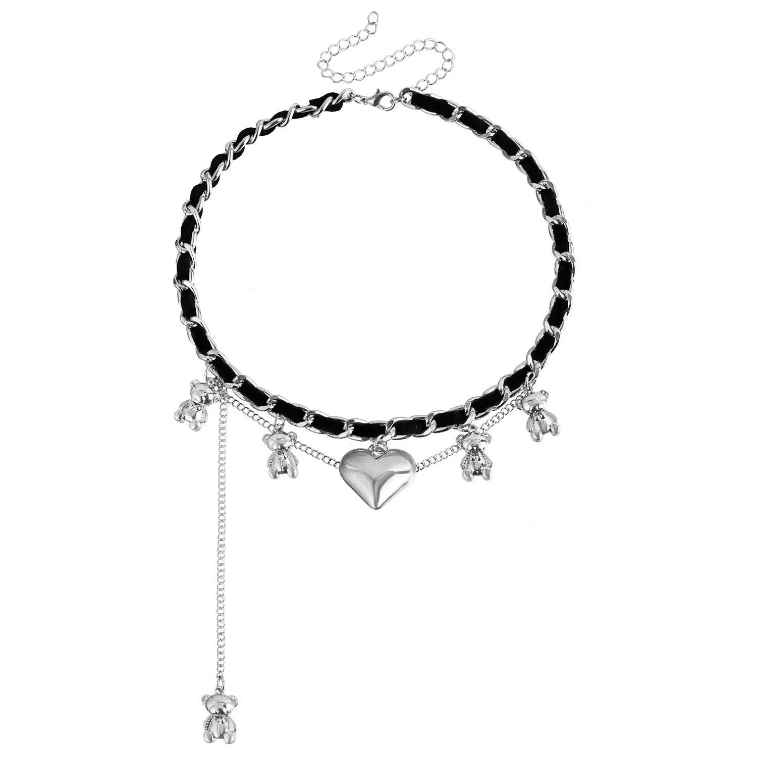 Y2k Choker Heart Necklace Pendant Chain Jewellery Women чокер Glass Layered Neck Collier Femme Cadenas Para Mujer