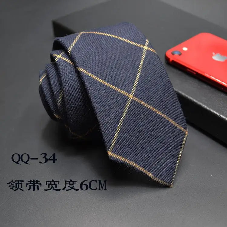 Mens Ties 6cm Classic Cotton Handmade Skinny Neck Ties for Men Striped Narrow Collar Slim Cashmere Tie Casual Plaid Tie For Man