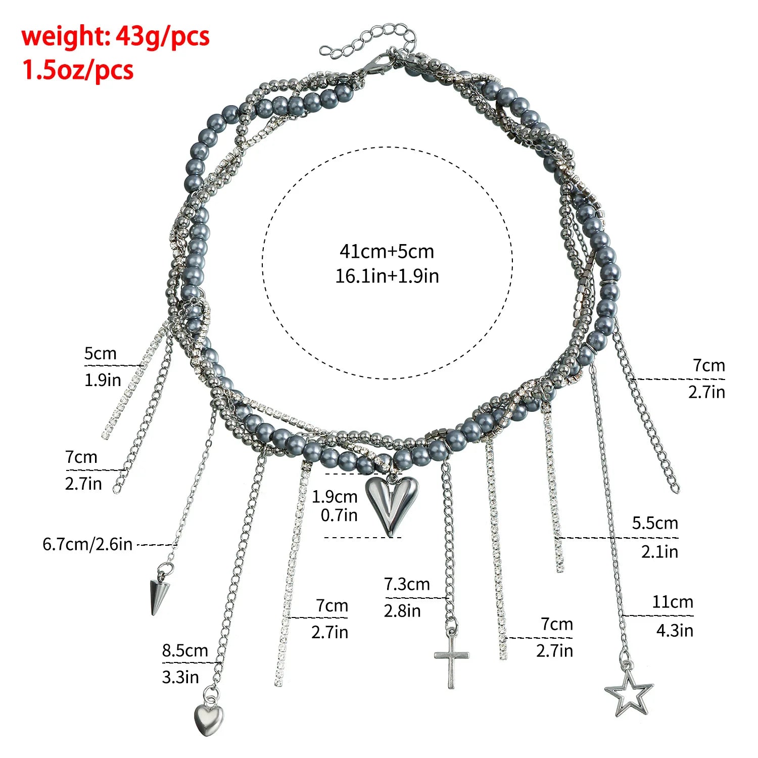 Y2k Choker Heart Necklace Pendant Chain Jewellery Women чокер Glass Layered Neck Collier Femme Cadenas Para Mujer