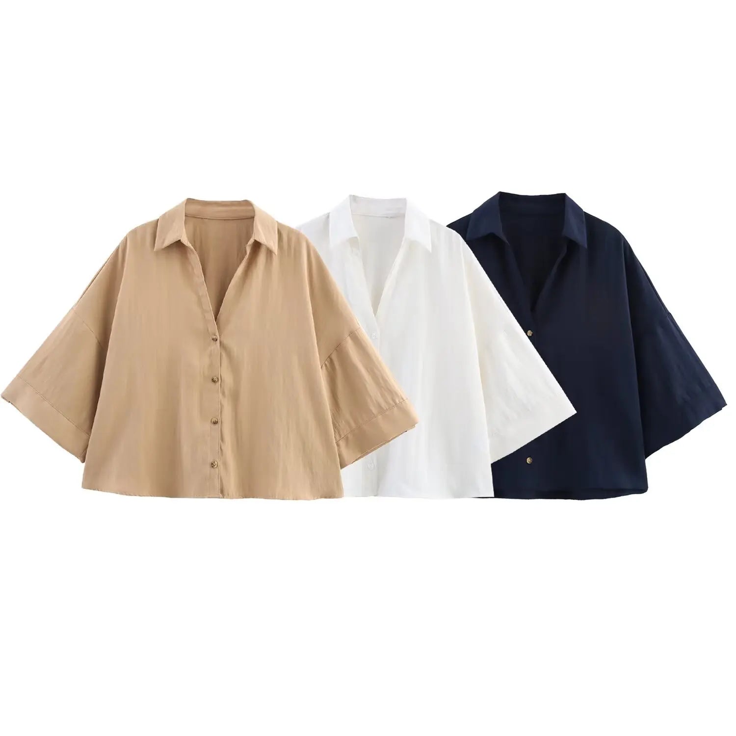 MYST&ZA2025 summer new women's retro casual fashion temperament simple loose lapel wide short-sleeved casual shirt tops