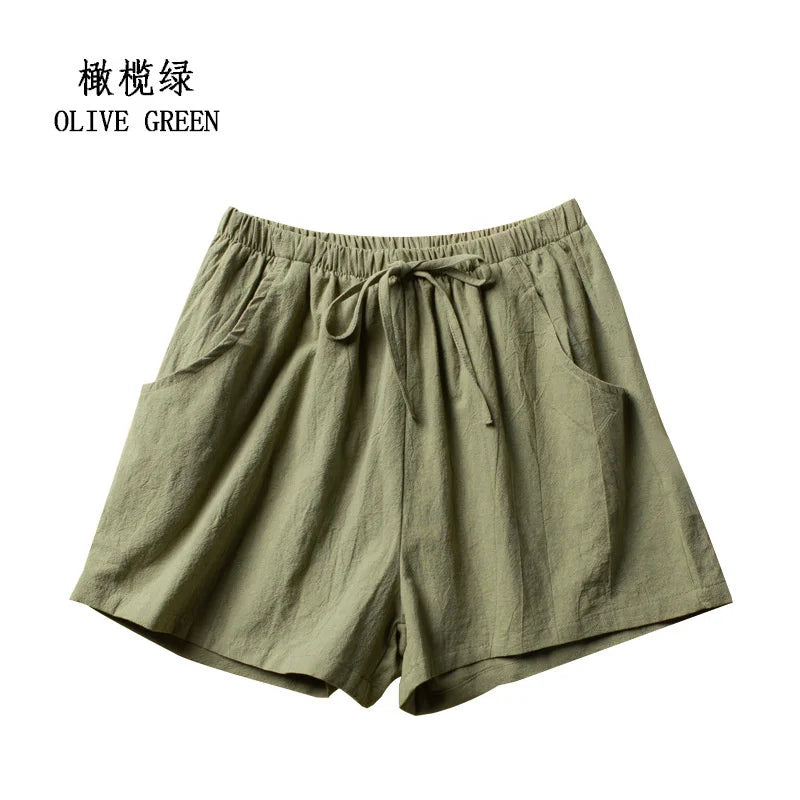 Cotton Linen Shorts Women's Sports Shorts Ladies Summer Solid High Waist Black Shorts Women Fashion Casual Basic Short Pants