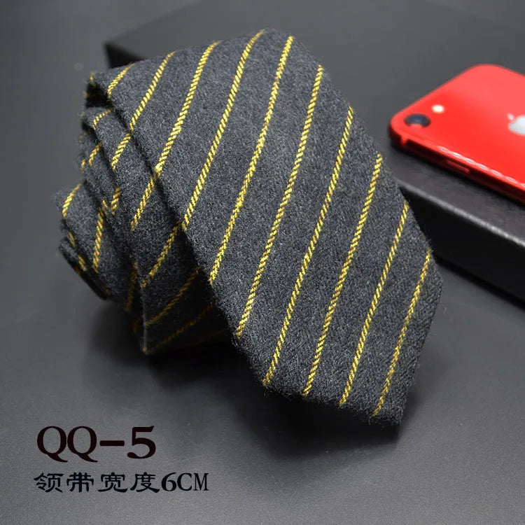 Mens Ties 6cm Classic Cotton Handmade Skinny Neck Ties for Men Striped Narrow Collar Slim Cashmere Tie Casual Plaid Tie For Man