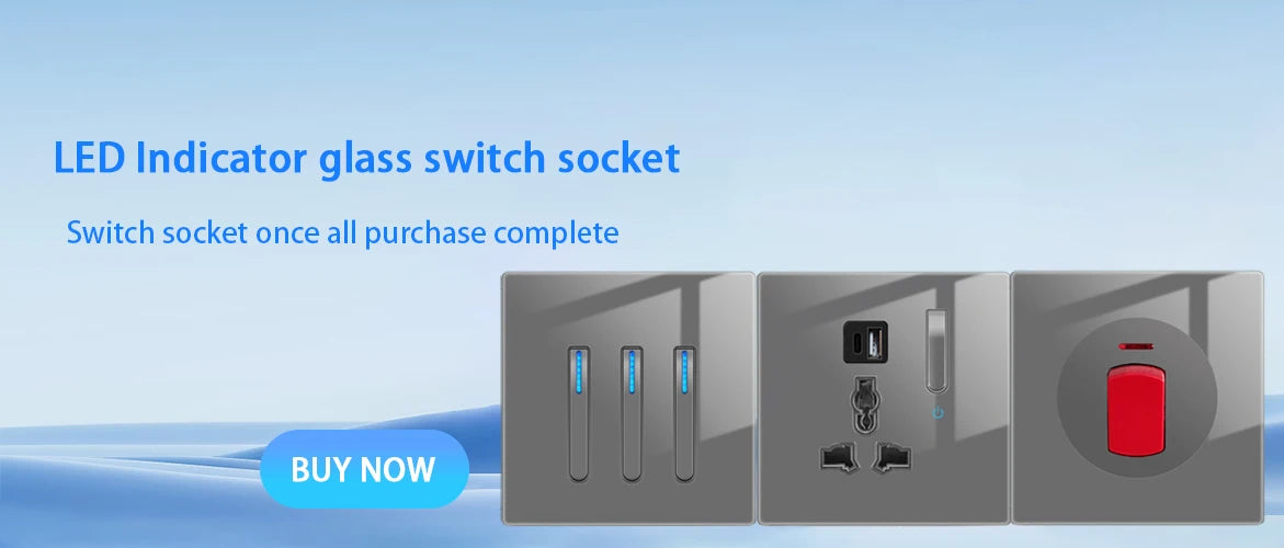 Wall Light Switch Panel Tempered Glass International Switch Self-reset 1/2/3/4 Gang 1/2 Way LED Indicator Piano Key Wall Panel