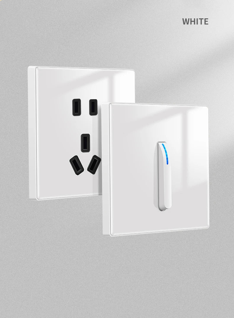 Wall Light Switch Panel Tempered Glass International Switch Self-reset 1/2/3/4 Gang 1/2 Way LED Indicator Piano Key Wall Panel