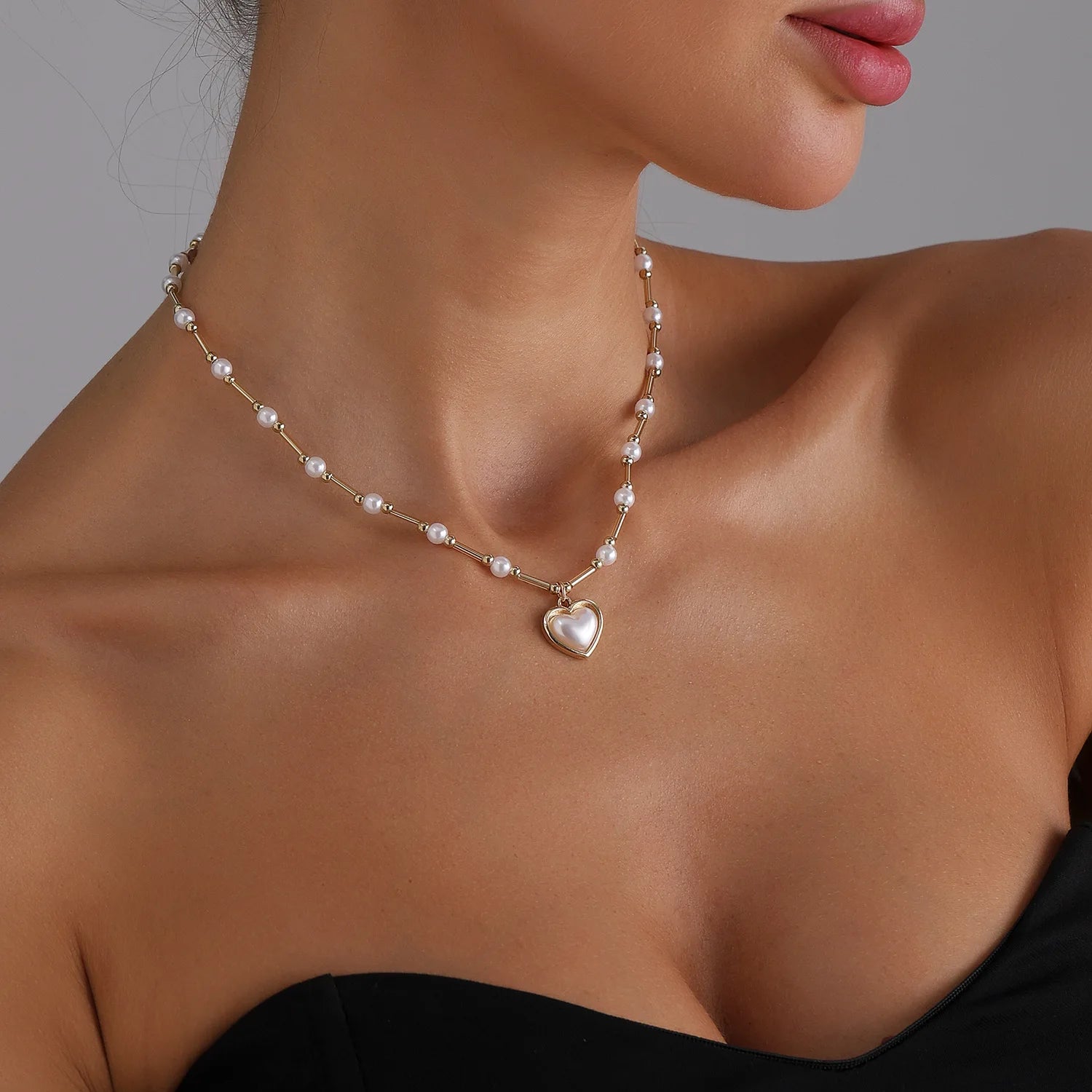Y2k Choker Heart Necklace Pendant Chain Jewellery Women чокер Glass Layered Neck Collier Femme Cadenas Para Mujer