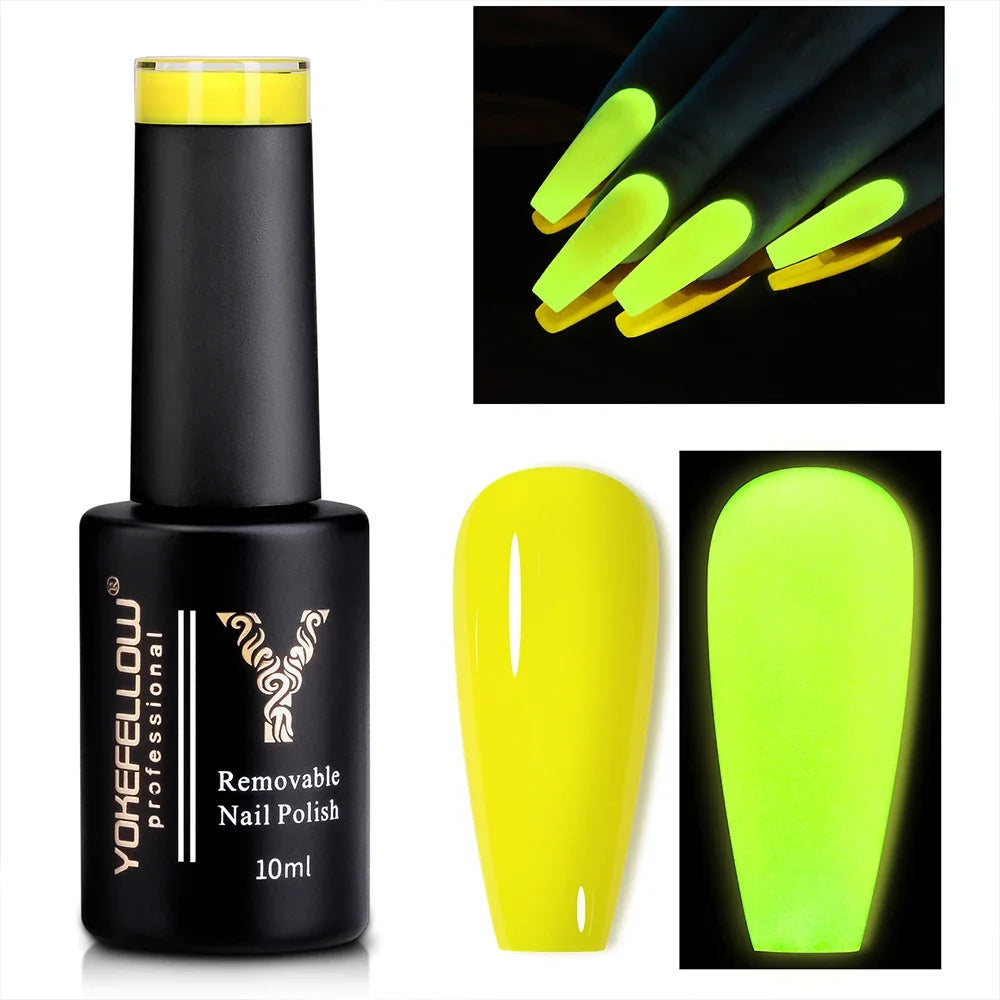 YOKEFELLOW Glow in the Dark Gel Nail Polish 10ML Orange Fluorescent Neon Luminous Gel Polish Nail Art for Halloween Women Girls
