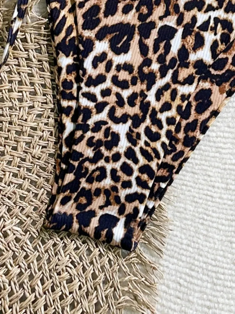 Summer Sexy Leopard Print Bikini Set Women Halter Neck Swimwear High Cut Triangle Top Hot Beachwear Trendy Bathing Suit New