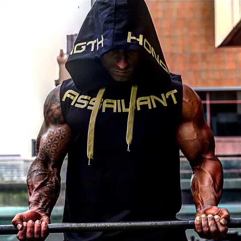 Men Tank Tops Gym Clothing Fitness Sleeveless hoodies Vests Cotton Singlets Men Joggers vest Bodybuilding casual Clothing